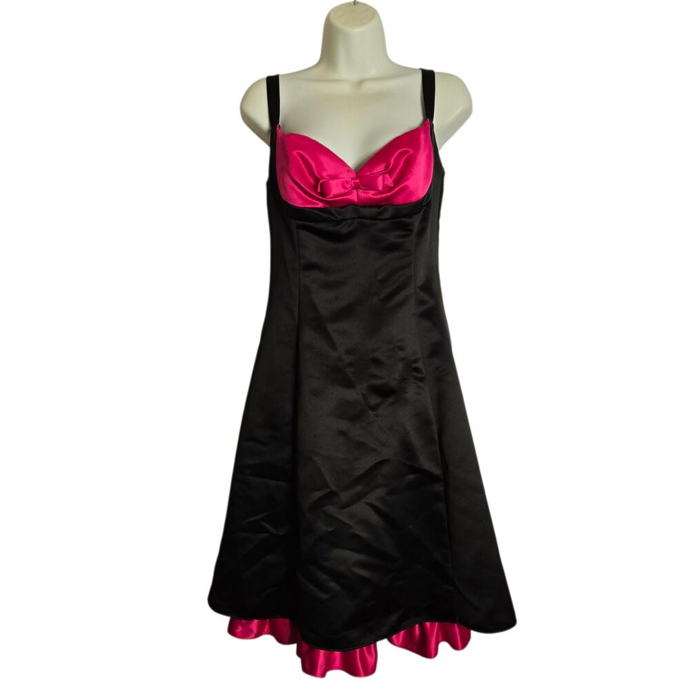 Vintage Prom Wedding Guest Dress Jessica McClintock Gunne Sax Black Pink Bow